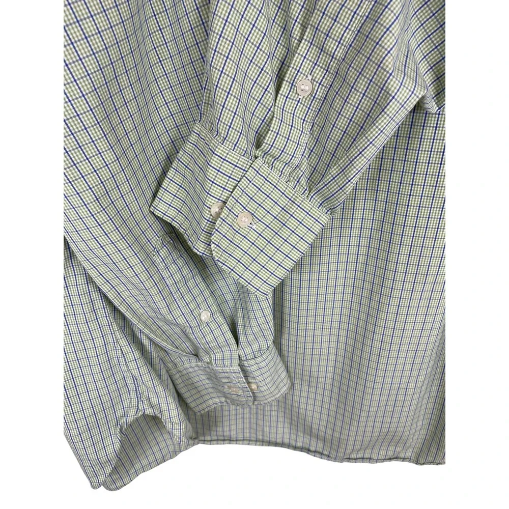 J Crew Mens XL 17-17.5 Shirt 100s 2-Ply Cotton Green Blue Check Button Down